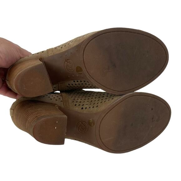 Lucky Brand Larise Leather Open Toe Perforated Bootie Tan Size 9 Wide - Picture 9 of 11